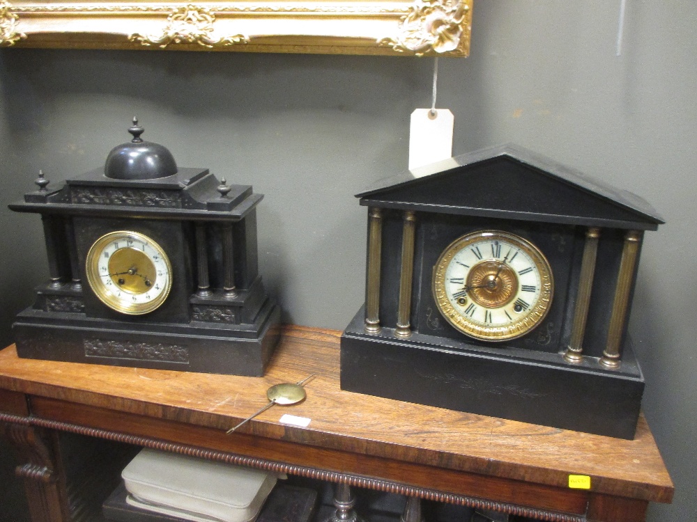 Three Victorian slate mantle clocks