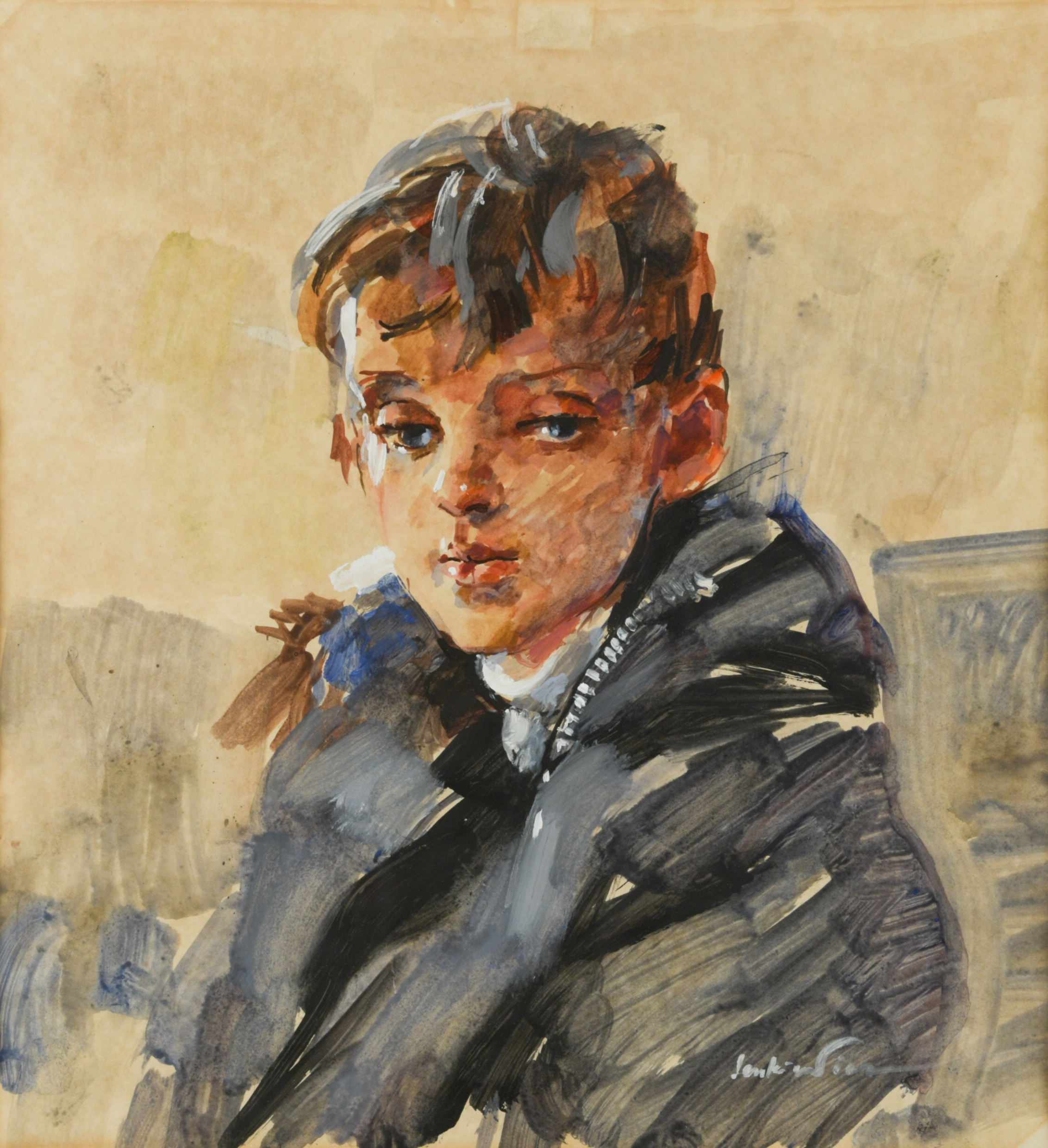 § Robert Lenkiewicz (British, 1941-2002), Portrait of Michael John McCann aged 12, watercolour,