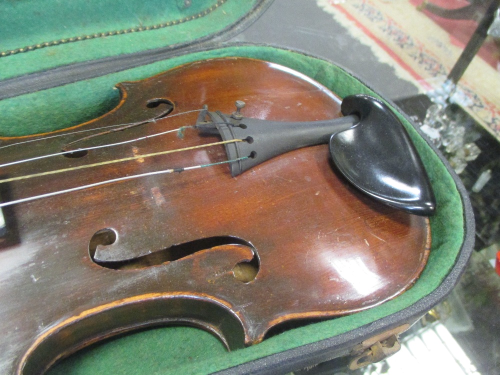 A German violin with Stradivarius label (full size) cased Signs of repair and damage - Image 7 of 15
