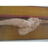 Manner of Francis Bacon, a painted female nude on wood panel, inscribed verso