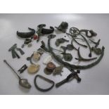 A quantity of Roman and Greek bronze items to include figures, fittings, ornaments etc