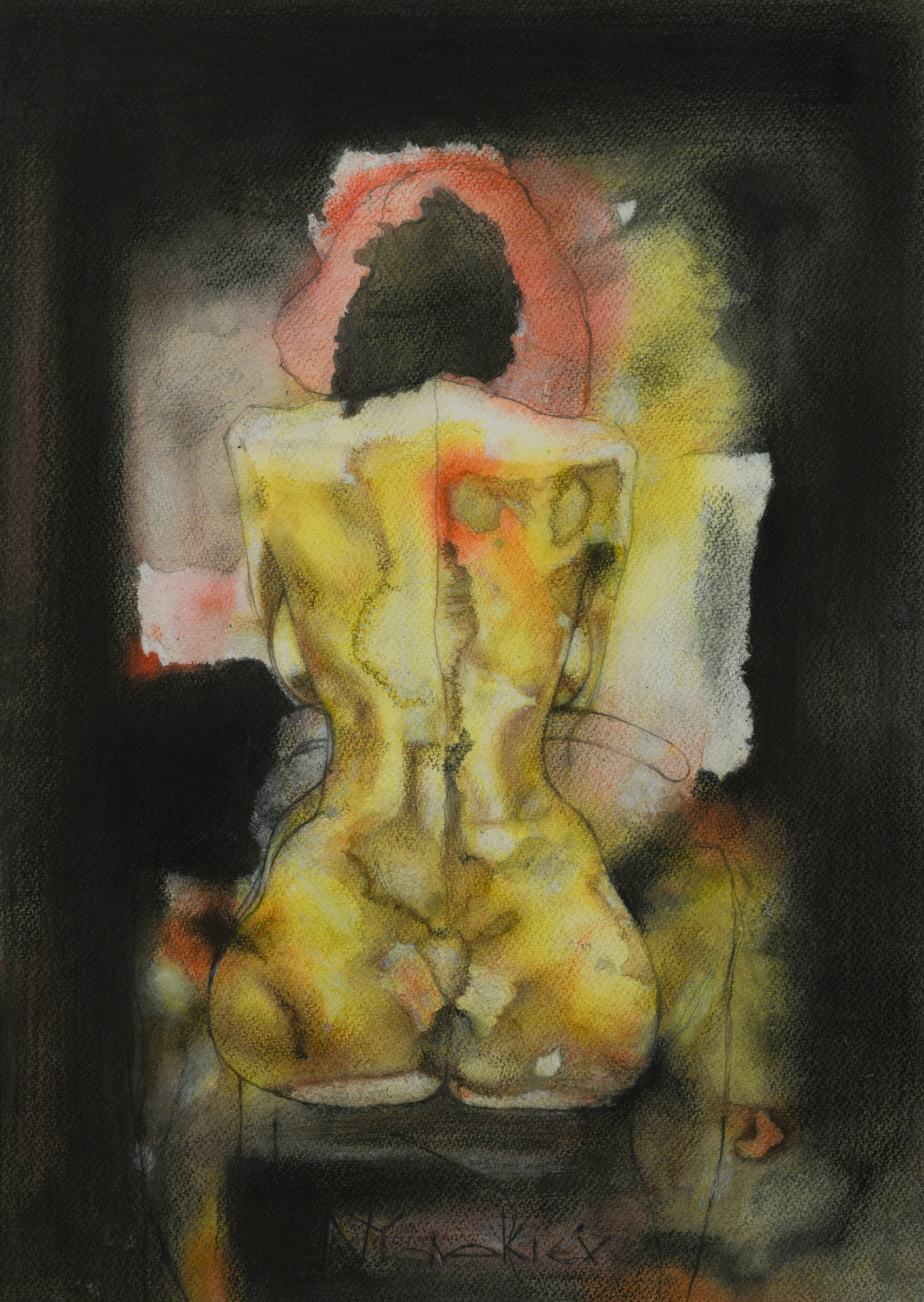 Nikolay Yanakiev (Bulgarian, b. 1954), Seated Nudes, mixed media, both signed, 49 x 35 cm (2)