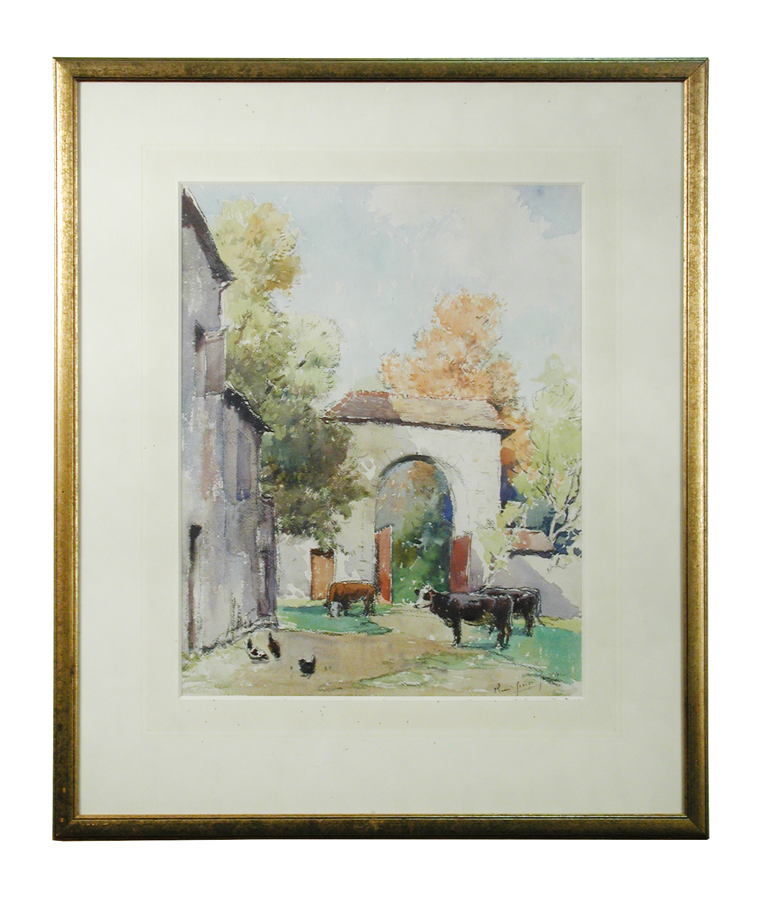 Rene George Gautier (French, 19th Century), Farmyard scene with cattle, signed lower right "Rene