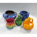 A small collection of Victorian Art Pottery, comprising an Ault Pottery leaf moulded planter, a C,