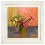 J. Edwards (Modern British School) 'Still life with a vase of flowers, oil , 50 x 50cm