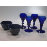 Pair of Venitian aventurine blue glass tea bowls 18th/19th century together with a set of four early