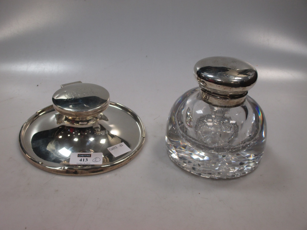 Two silver mounted inkwells (One A/F) (2)