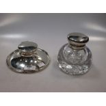 Two silver mounted inkwells (One A/F) (2)