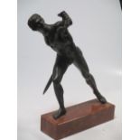 After the antique, a bronze figure of a swordsmen on a marble base, 37cm high overall