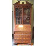 An Adam style inlaid bureau bookcase, early 20th century , 233cm high, 95cm wide