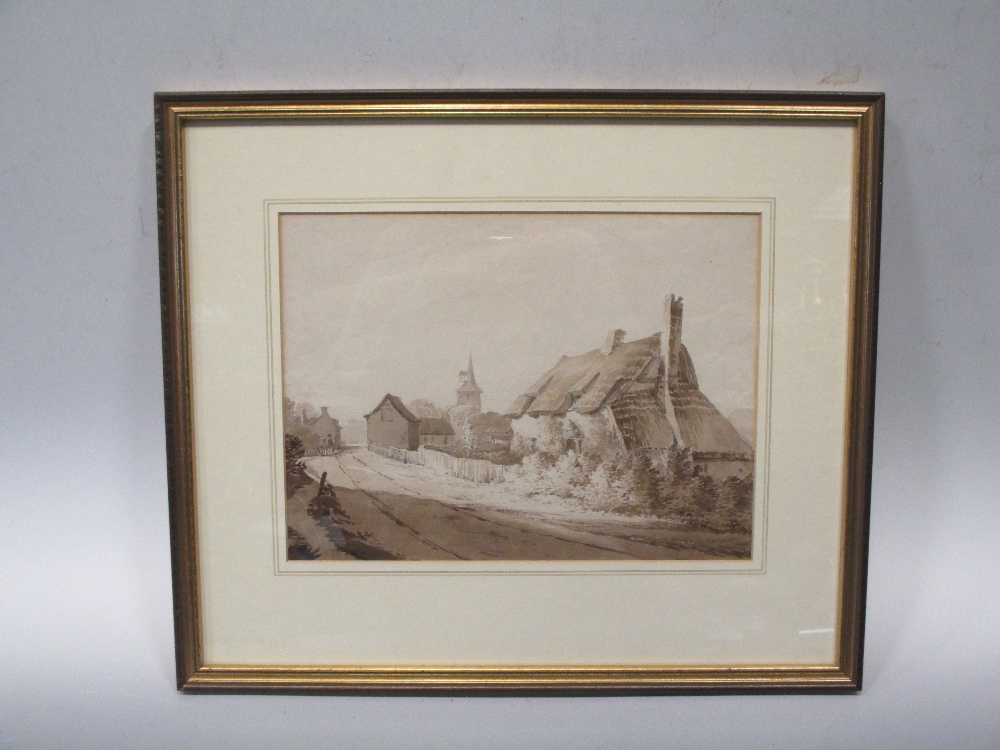 The Reverend James Bourne (1773-1854), A Thatched cottage near a church, believed to be Sleaford, - Image 2 of 6
