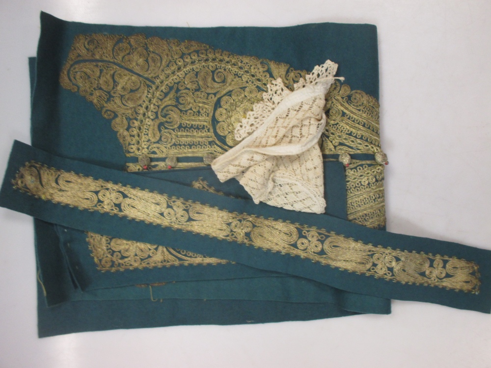 Five 19th century needlework example panels, a 1920's sequin evening jacket and other textiles - Image 6 of 6