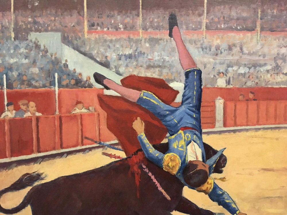 Clifford Hall RBA, ROI (1904-1973), Wounded Bull and Bull Tossing a Matador, circa 1955/56, oil on - Image 5 of 8