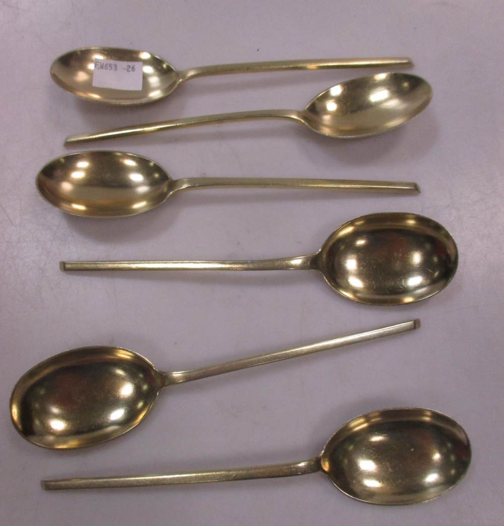 A set of six silver gilt slip top/ rattail spons (2)