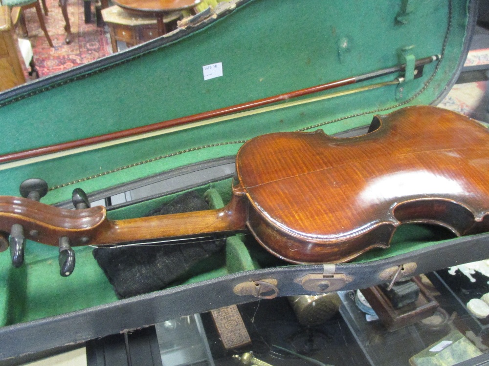 A German violin with Stradivarius label (full size) cased Signs of repair and damage - Image 3 of 15