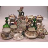 A collection of porcelain to include two Berlin pastille burners and covers, a Bloor Derby figure, a