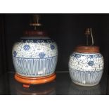 A 19th century Chinese blue and white ginger jar converted to a lamp, 28cm high inc. stand