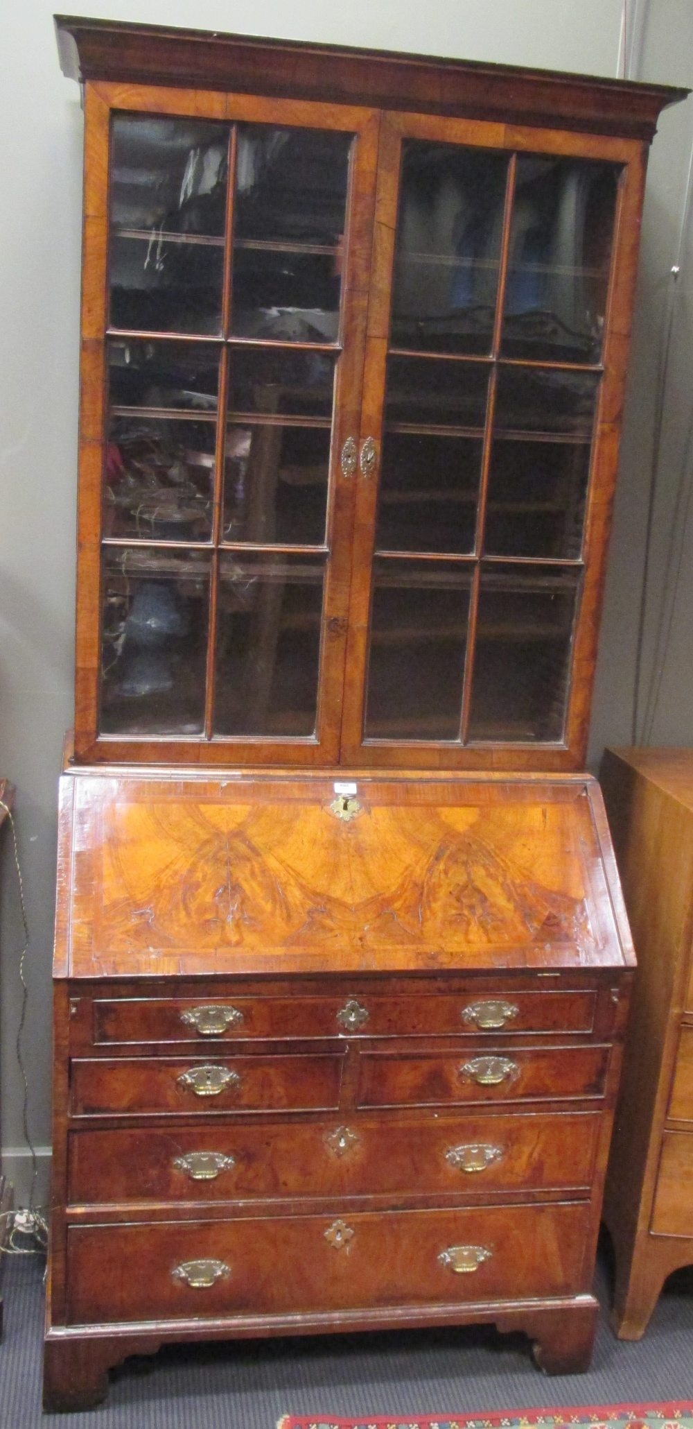 An 18th century walnut bureau bookcase 213 x 92 x 52cm