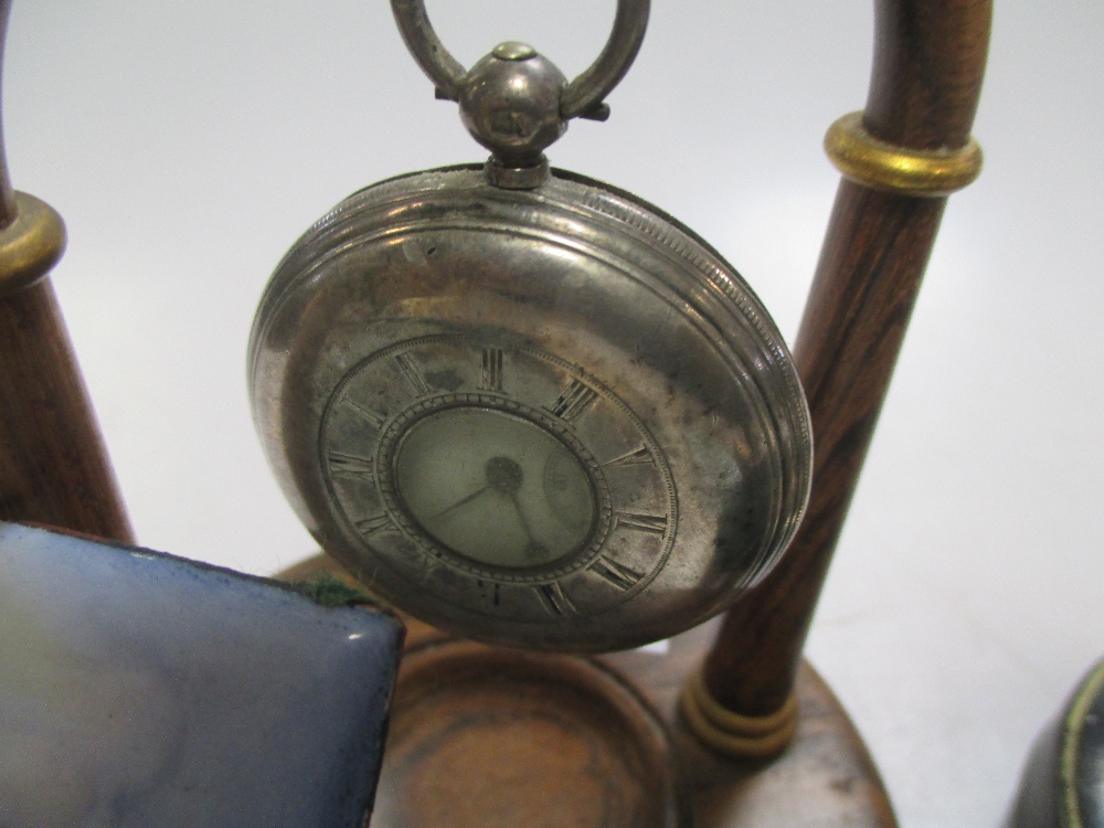 Two Burmese opium duck weights, a pocket watch, a pair of white metal and ivory cosmetic trays and - Image 5 of 5