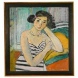 Roy Spencer (1918-2006), The Striped Dress, oil on board, signed and dated '96, 74 x 69 cm