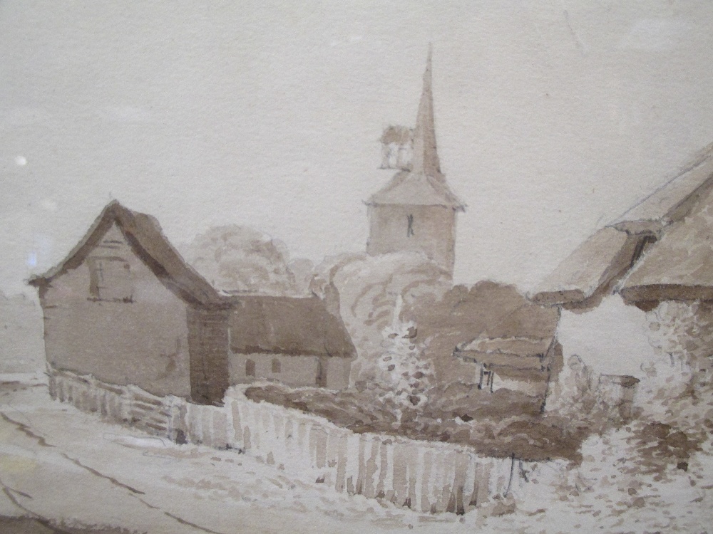 The Reverend James Bourne (1773-1854), A Thatched cottage near a church, believed to be Sleaford, - Image 4 of 6