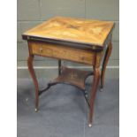 A Maple & Co mahogany and marquetry envelope card table, stamped to the drawer 74 x 59 x 59cm