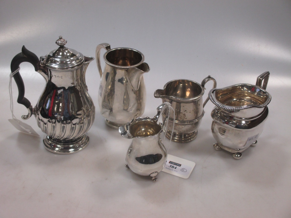 A collection of 5 silver milk and cream jugs, 18.5ozt gross (5)