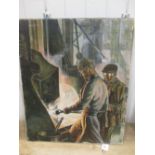 N. Bartsch (20th century), Steelworks, circa 1930, oil on canvas, 60 x 49cm, unframed