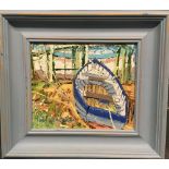 Angela Bailey, Blue Boats at Walberswick, signed lower left, oil on canvas, 25 x 30.5 cm; Boats at