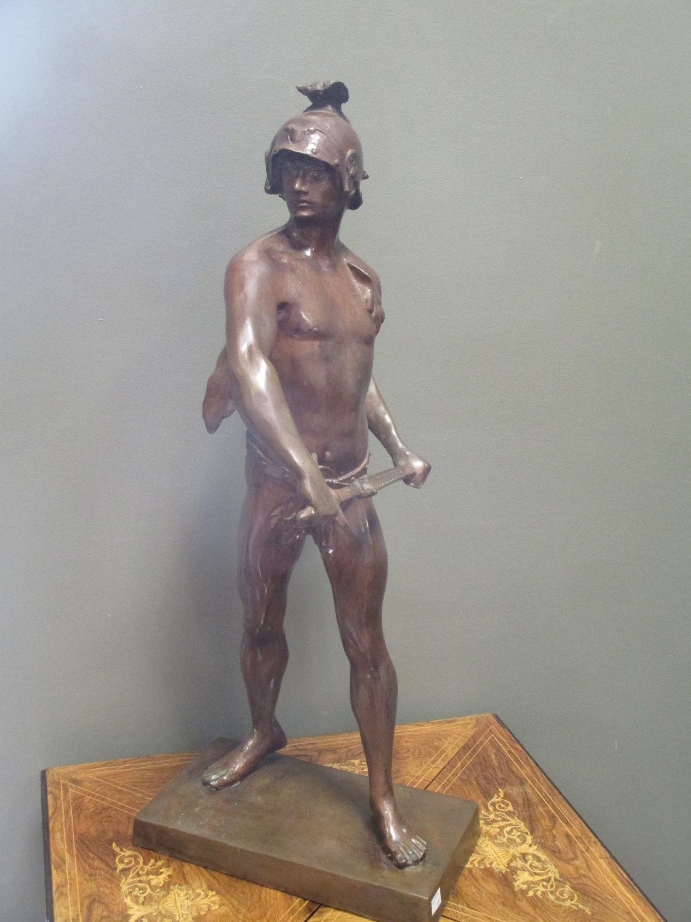 After Picault, a bronze warrior drawing his sword, 78cm high