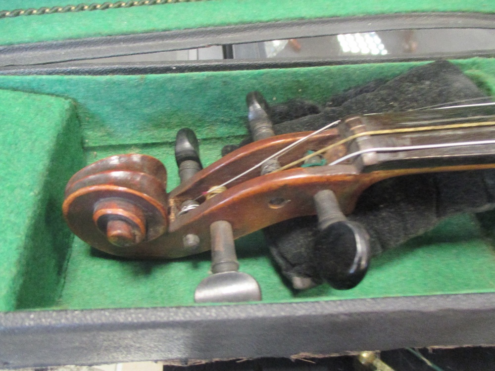 A German violin with Stradivarius label (full size) cased Signs of repair and damage - Image 4 of 15