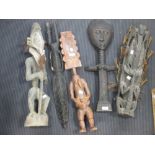 Five various wooden tribal figures