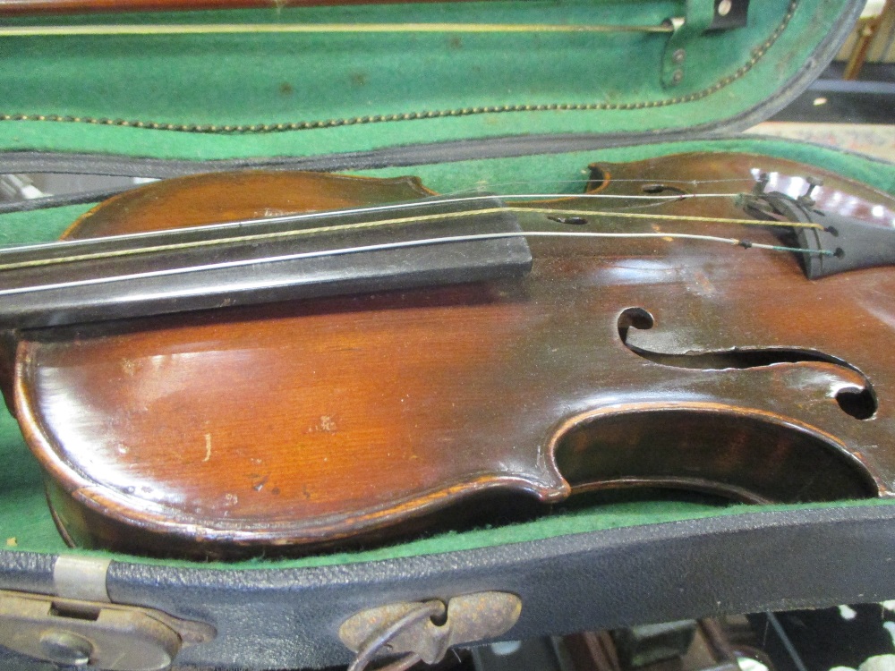 A German violin with Stradivarius label (full size) cased Signs of repair and damage - Image 5 of 15