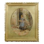 Manner of Myles Birket Foster, Little girl outside a cottage, bears monogram lower right,