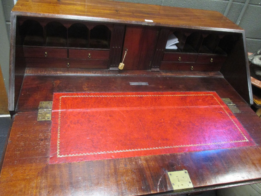 A George III mahogany bureau with fitted interior, 108cm wide - Image 2 of 2