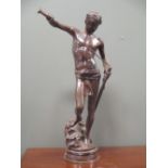 After Antonin Merice a bronze, David standing with his foot on the severed head of Goliath, 68cm