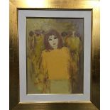 Carlo Saccardi (Italian, 1921–1997), Woman in yellow, oil on canvas, signed lower left and to the