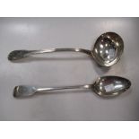 A George III silver basting spoon and soup ladle, both by William Eley & William Fearn, 12.4ozt