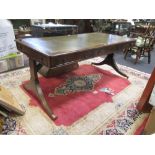 A modern Regency style mahogany library table with green leather, 76cm high x 169cm wide x 90cm deep