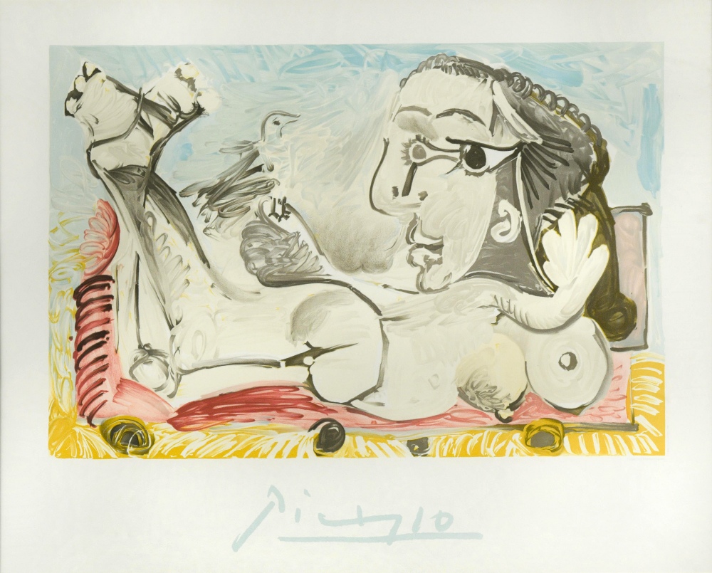 § Pablo Picasso (Spanish, 1881-1973), Femme Couchée à l'Oiseau, offset lithograph from a limited