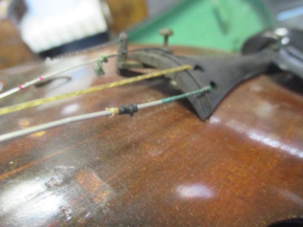 A German violin with Stradivarius label (full size) cased Signs of repair and damage - Image 9 of 15