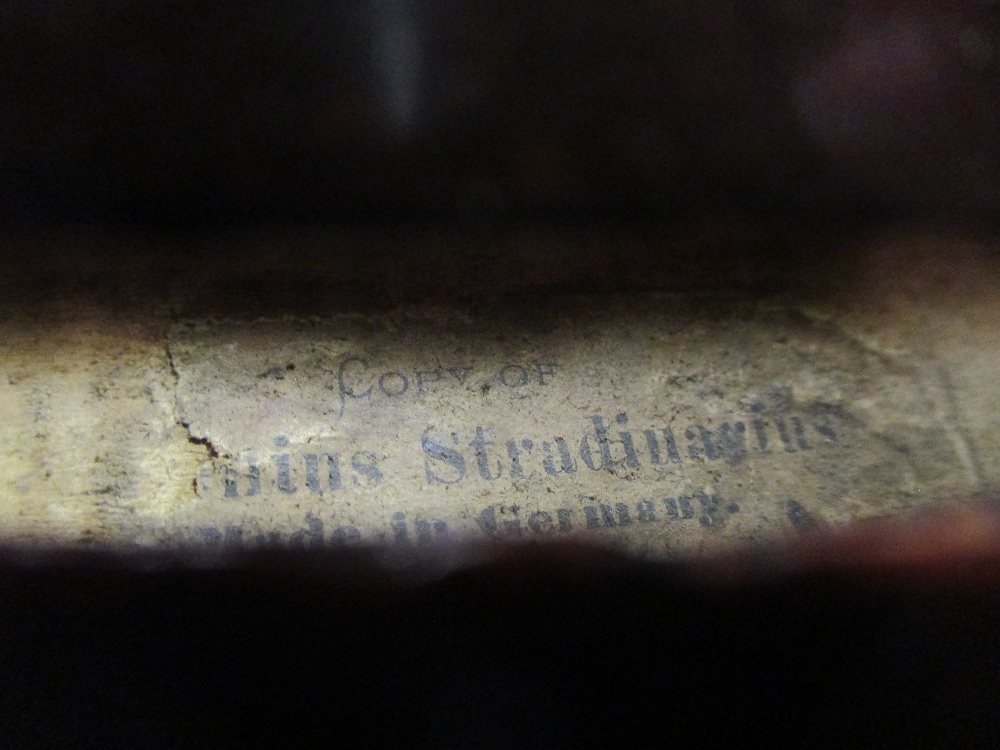 A German violin with Stradivarius label (full size) cased Signs of repair and damage - Image 2 of 15