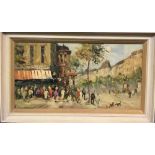 French School, 20th Century, Market scene, signed indistinctly lower right, oil on canvas, 39 x 75