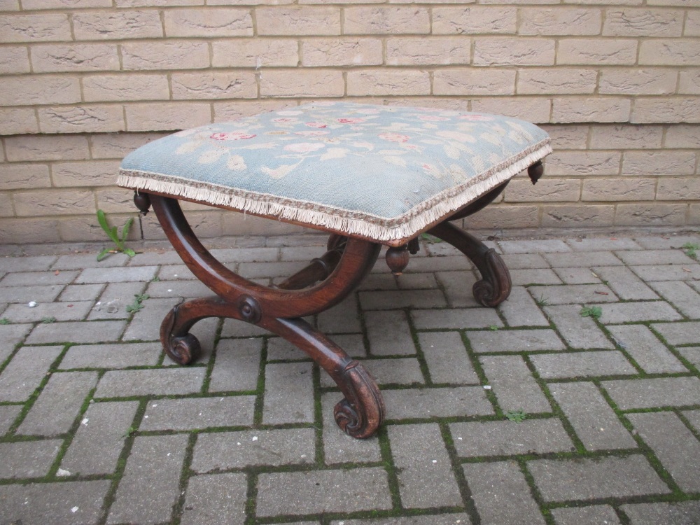 A 19th century faux rosewood X-framed stool,