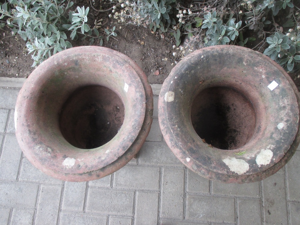 A pair of terracotta garden urns 44cm high 39cm wide (2) - Image 2 of 3