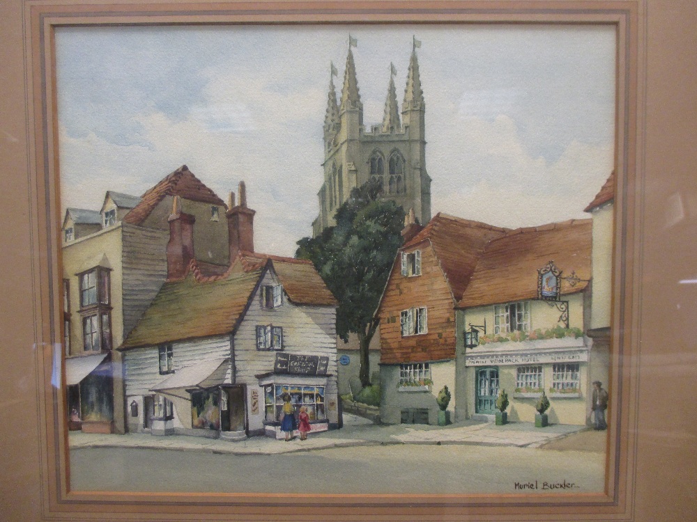 Muriel Buckler (British, 20th Century), Woolpack Hotel, Tenterden, Kent, signed, watercolour, - Image 6 of 7