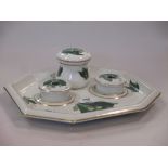 A Belleek pearlware desk set, decorated with 'Lily of the Valley', 27cm wide
