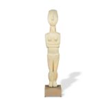 A modern plaster model of a cycladic figure, mounted to a painted wood base 155cm (60in)
