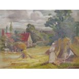 English School, early 20th Century, Harvest scene, signed lower left with initials "SW / 1908",