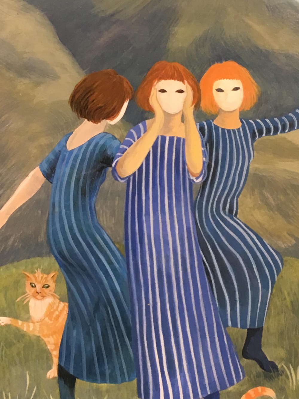 Nina Dufort (British Contemporary) Cats & Masks, 1986, oil on board, signed and dated lower left and - Image 3 of 4